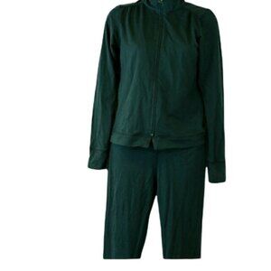 Lucy Green Flare-Leg Track Suit Lounge Set XS Full-Zip Jacket & Pants Retro